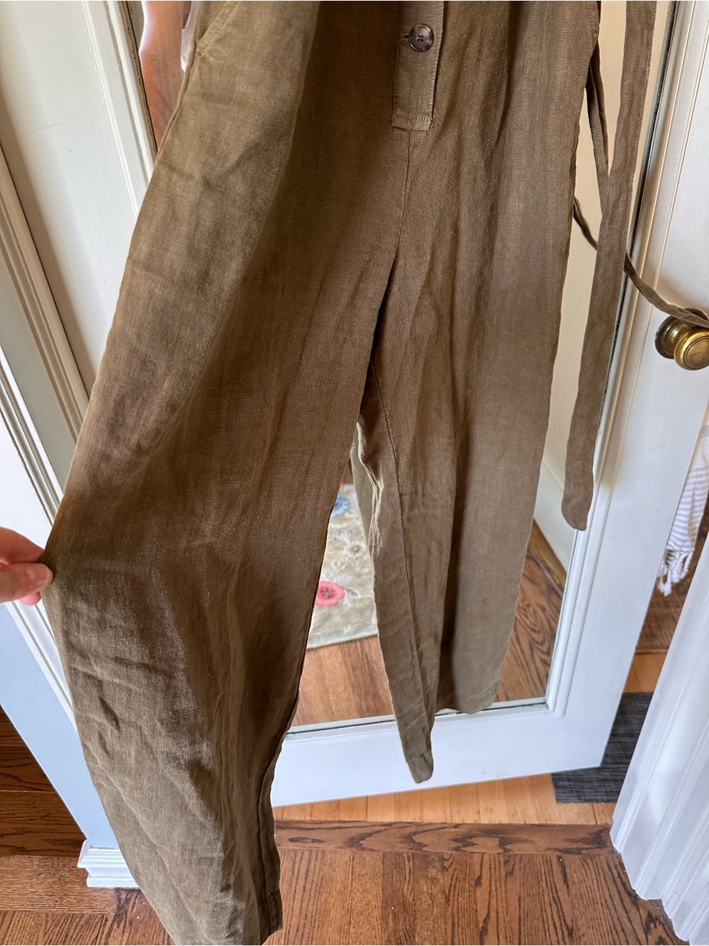 Faherty Olive Brown Linen Jumpsuit